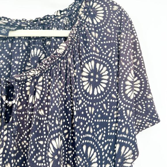 Lucky Brand Womens Artsy Casual Work Viscose Peasant Blouse Size‎ 3X Navy White - Picture 2 of 7